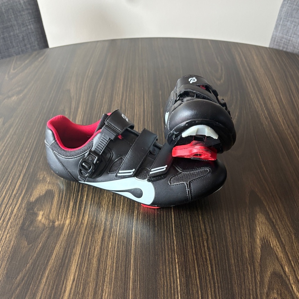 Peloton Black and Red Men's Road Cycling Shoes with White Accents